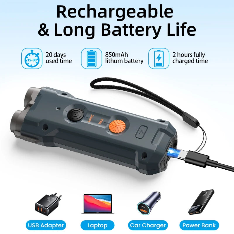 ROJECO 2-in-1 Ultrasonic Dog Repeller & Trainer – Anti-Barking Device with Flashlight
