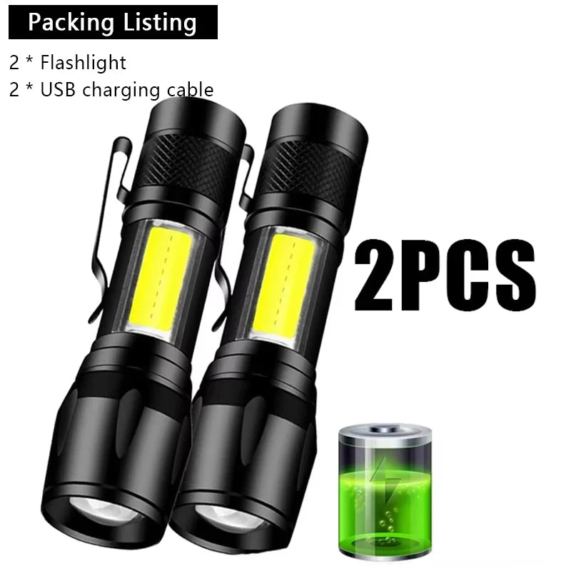 High Power LED Flashlight – Built-In Rechargeable Battery, Pen Clip Torch for Camping & Emergency Use