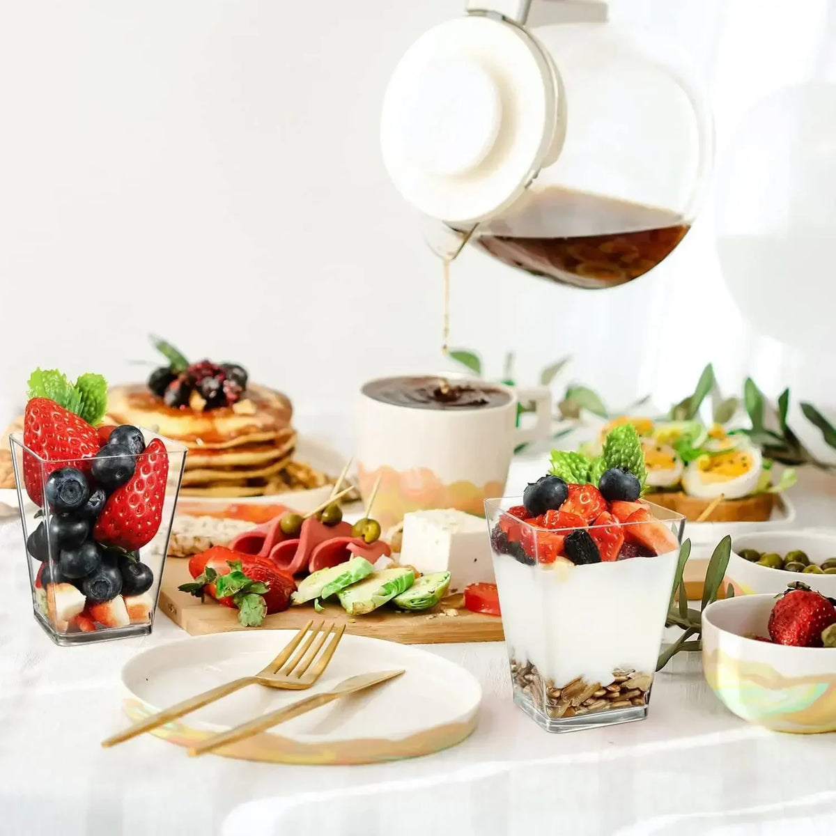 Clear Square Dessert Cups with Spoons