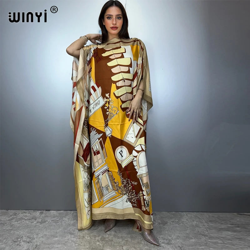 Batwing Maxi Printed Loose Dress — Fashion Design Elegant Party Summer Dress