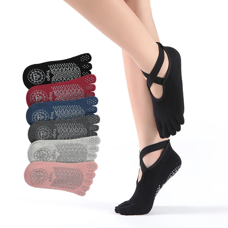 Women's Cotton Five-Toe Yoga Socks – Silicone Grip