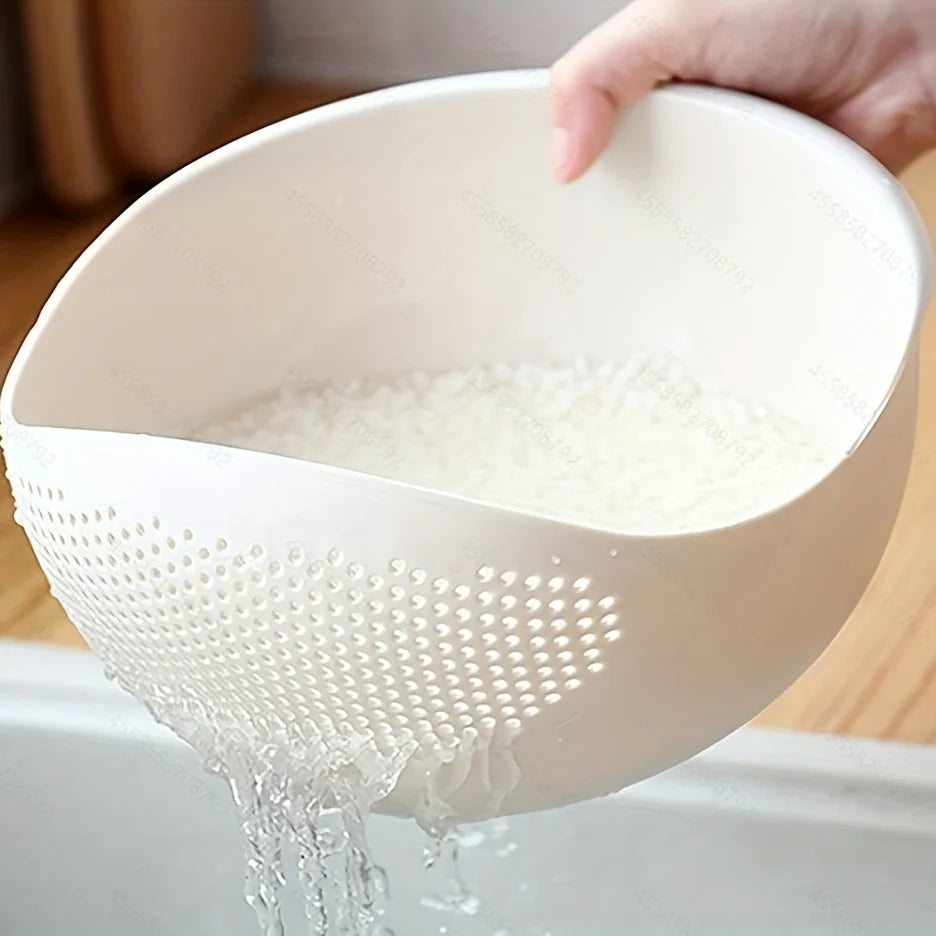 Rinse Rice, Veggies & More — Multi-Purpose Rice Drainage Basket | Oval Colander Sieve, Fine Holes, Eco-Friendly Plastic