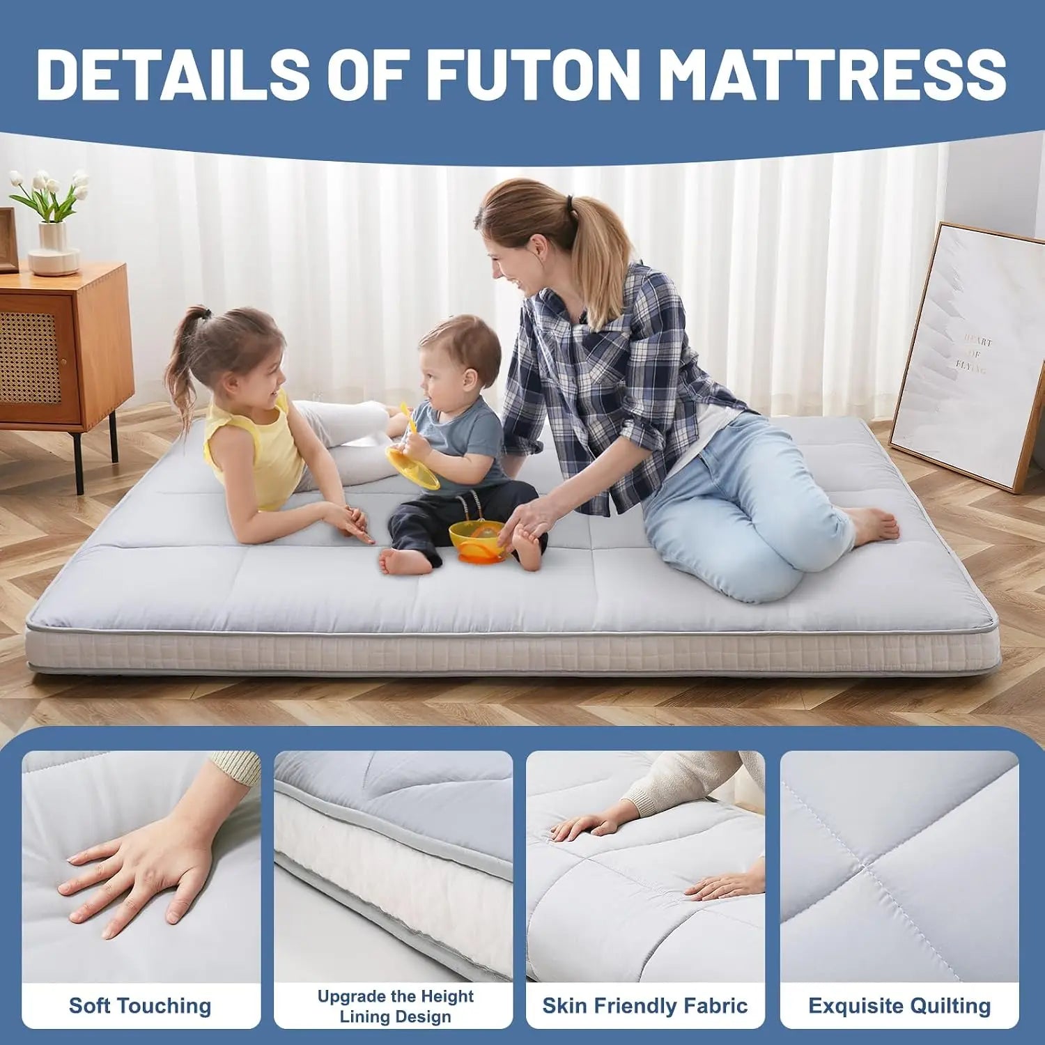 Queen-Size Comfort on the Floor — Extra Thick Japanese Futon Mattress 60"x80" | 3-Layer Memory Foam, Foldable Tatami Mat