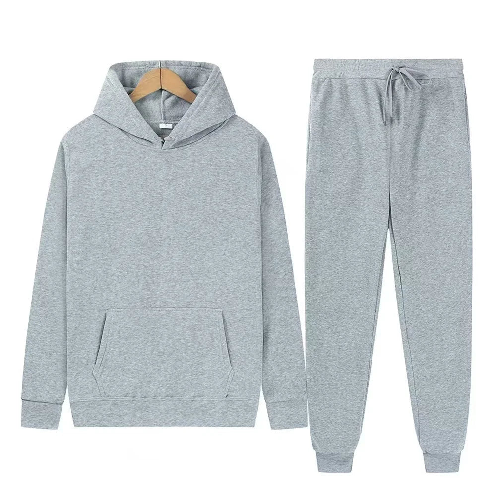 Men's Solid Color Hoodie & Pants Set – Casual Sport Tracksuit for Autumn Winter (S–3XL)