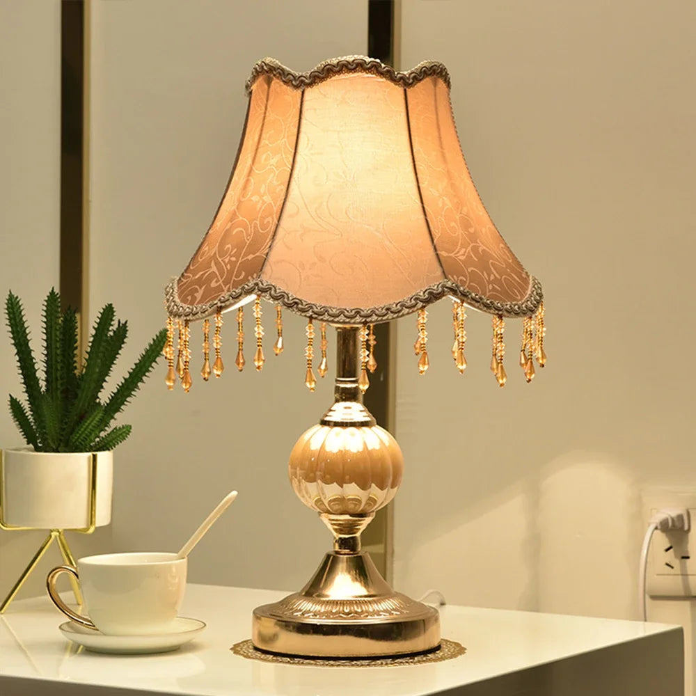 Bedside Lamp – Fabric Shade & Gold or White Base