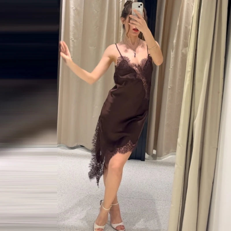 HXAO Lace Asymmetric Slip Mini Dress – Sexy Sleeveless Backless Evening Dress