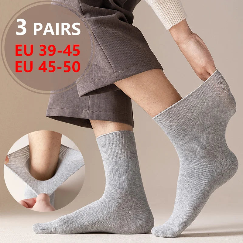 Plus Size Diabetic Varicose Vein Socks – 3 Pairs Cotton Loose Mouth EU 35-50 Men & Women