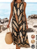 Women's Bohemian Floral Sleeveless MIDI Sundress with Pockets – Loose Sweetheart Beach Dress 2026