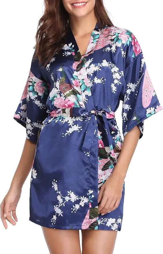 Women's Short Satin Kimono Robe | Bridal Dressing Gown Nightdress