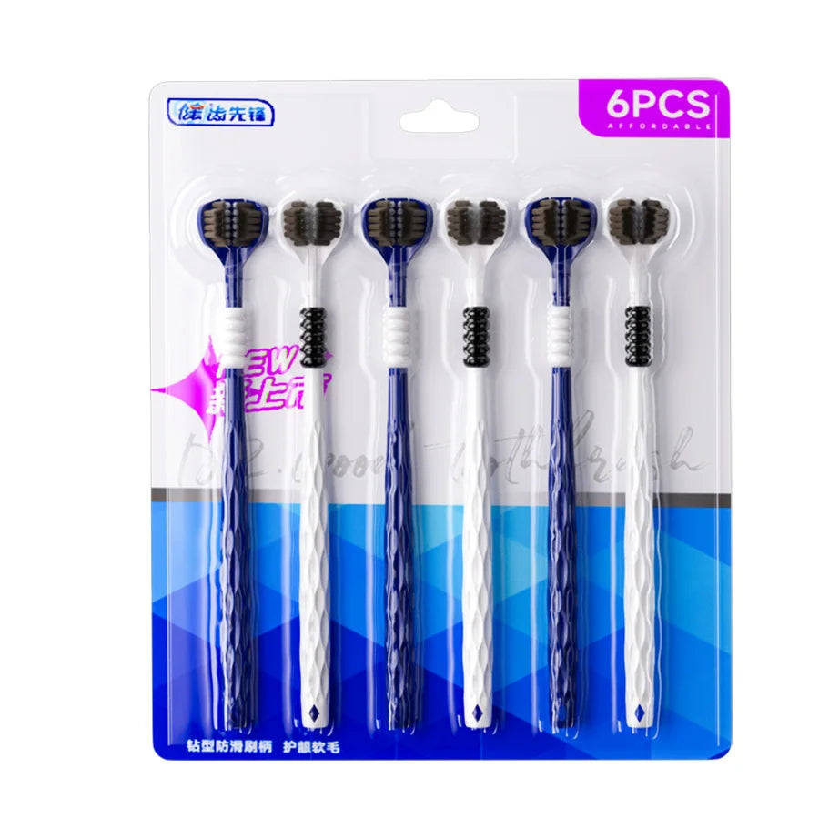 Clean Every Surface at Once — 3D U-Shaped Three-Sided Soft Toothbrush | 6pcs, 0.15mm Soft Bristles, Comprehensive Oral Cleaning for Adults