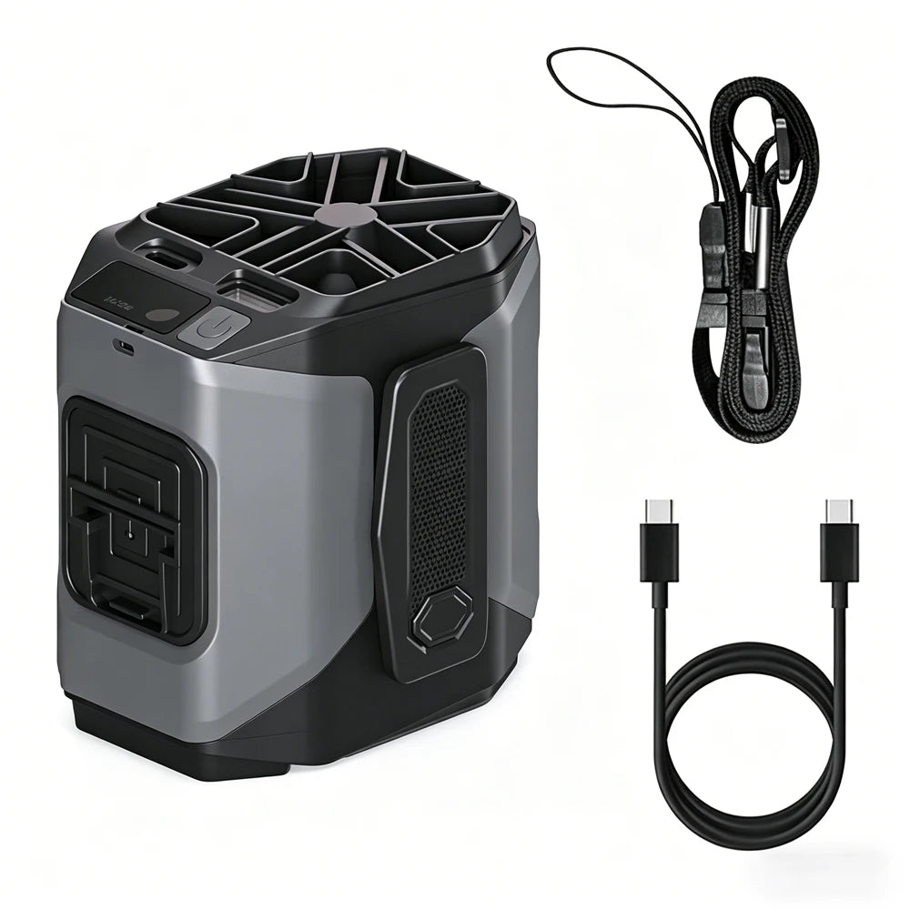 20000mAh Hands-Free Waist Fan – 5-in-1 with Power Bank, Flashlight & 5 Speeds for Outdoor Use