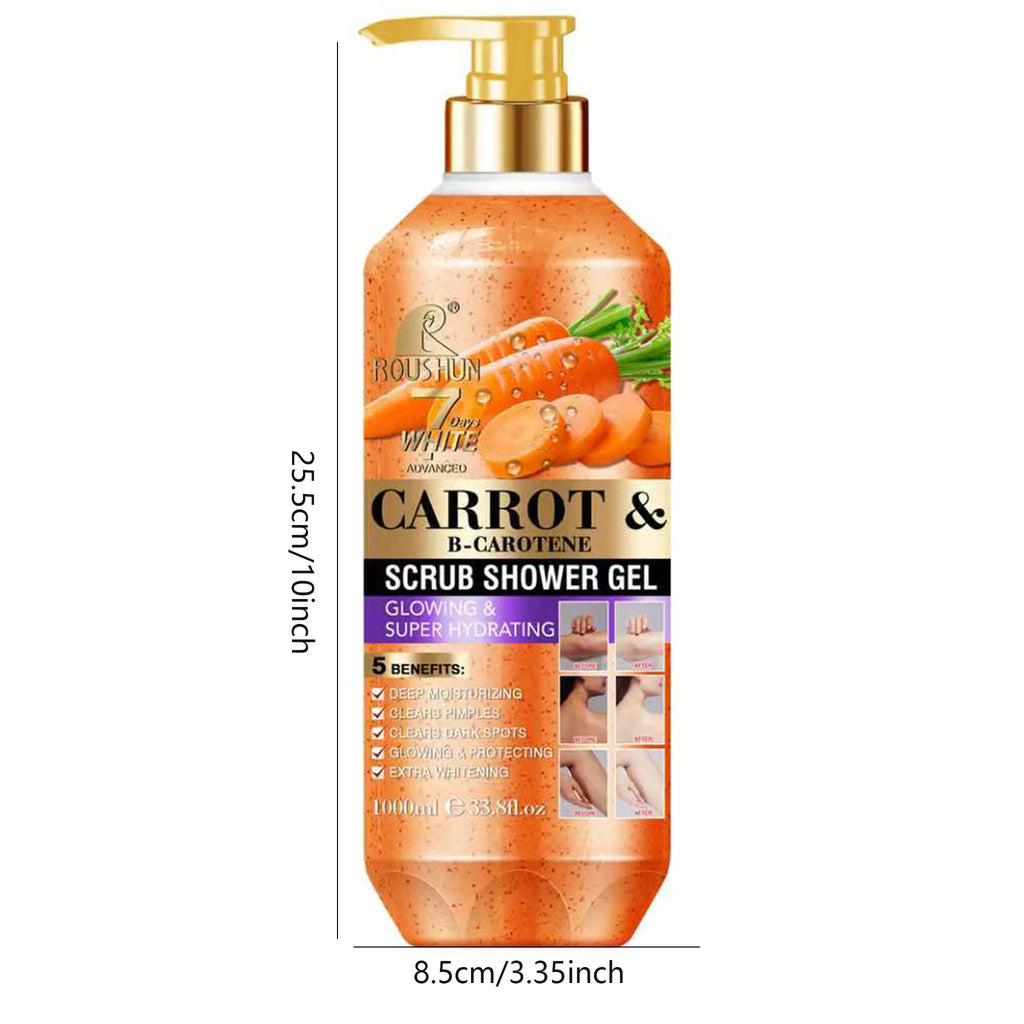 ROUSHUN Carrot Scrub Shower Gel 1000ml – Deep Cleansing Body Wash