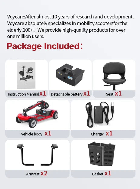 Foldable 4-Wheel Mobility Scooter – 250W, 12Ah Lithium Battery
