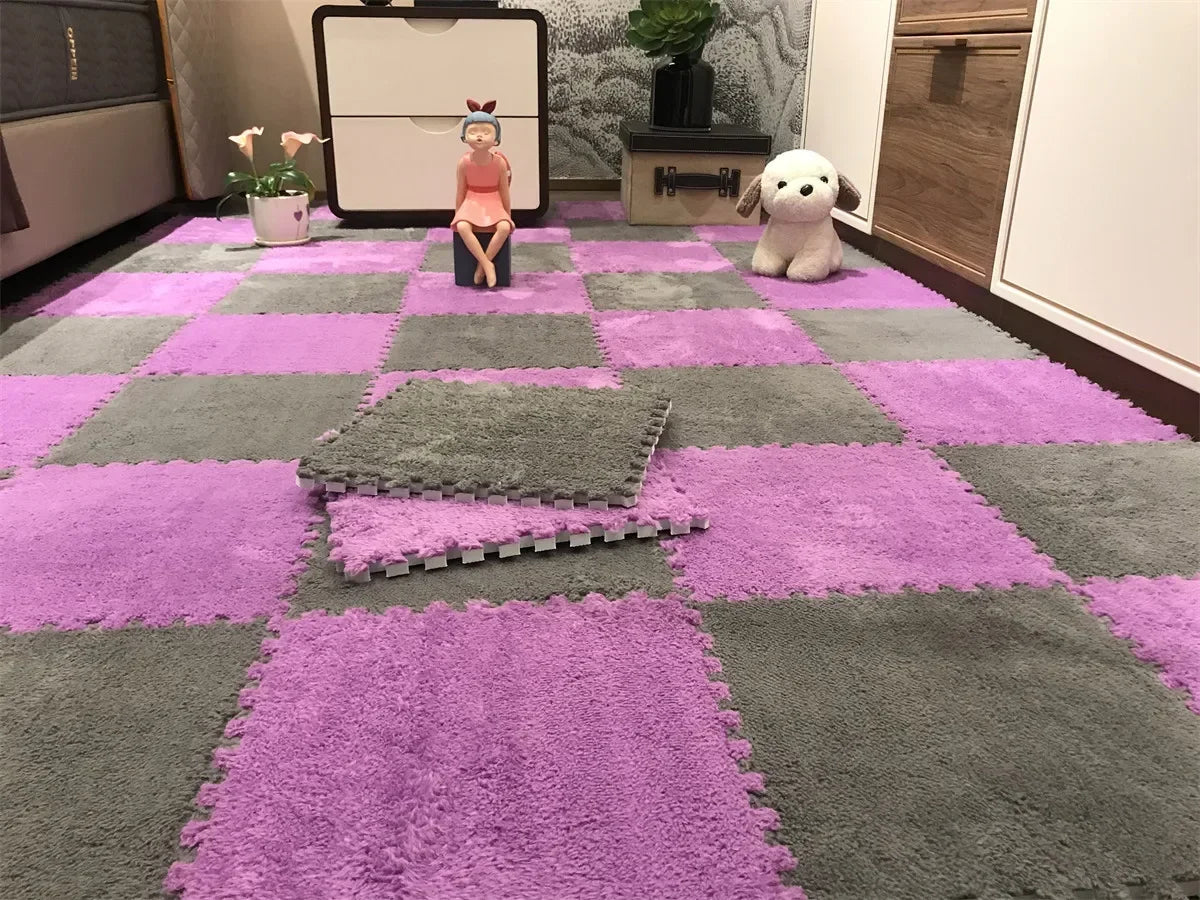 Soft Plush Kids Play Mat – Interlocking Foam Puzzle Carpet Tiles for Children, 10 or 20 Pcs