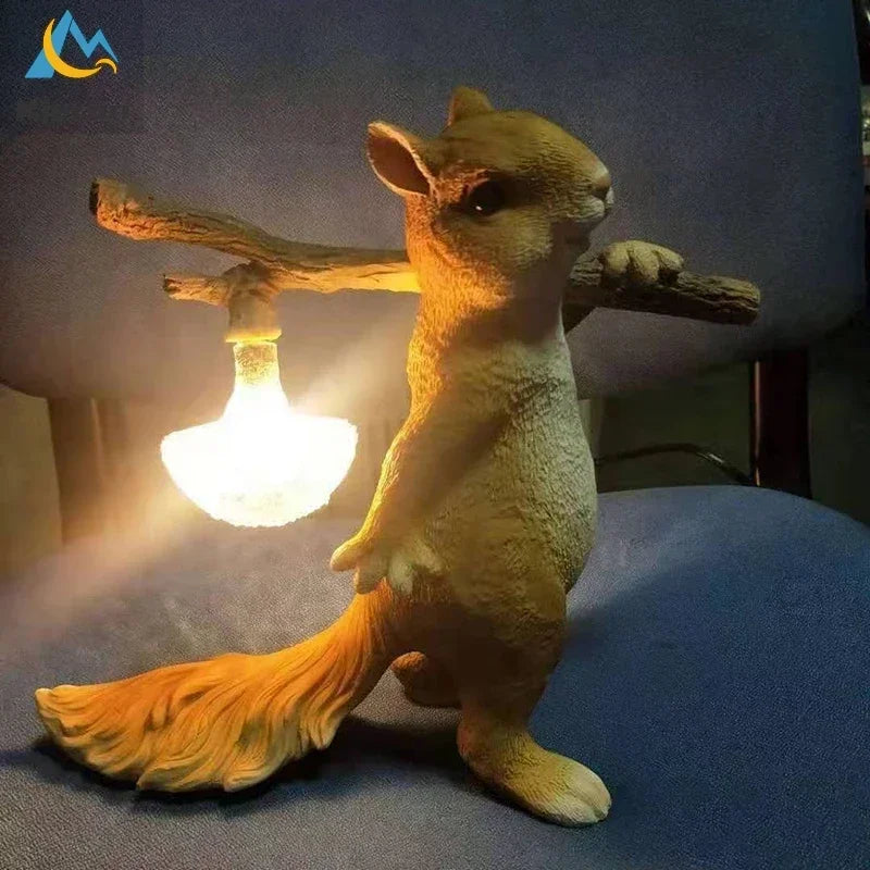 Squirrel Table Lamp – Resin and Frosted Glass
