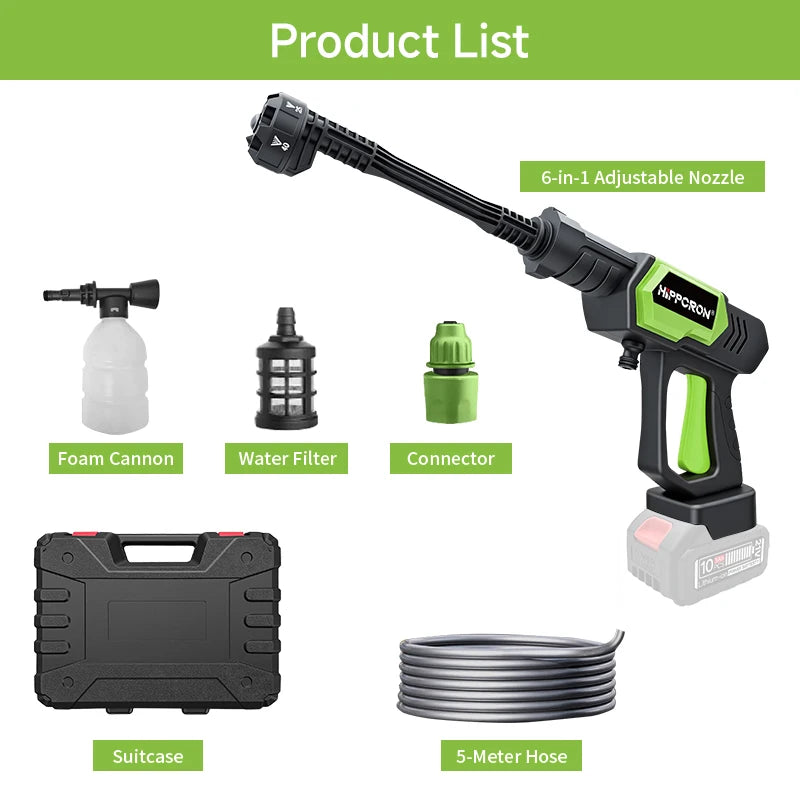 1450PSI Cordless Pressure Washer – 6-in-1 Adjustable Nozzle, Portable All-in-One for Car, Home & Garden (Battery Not Included)