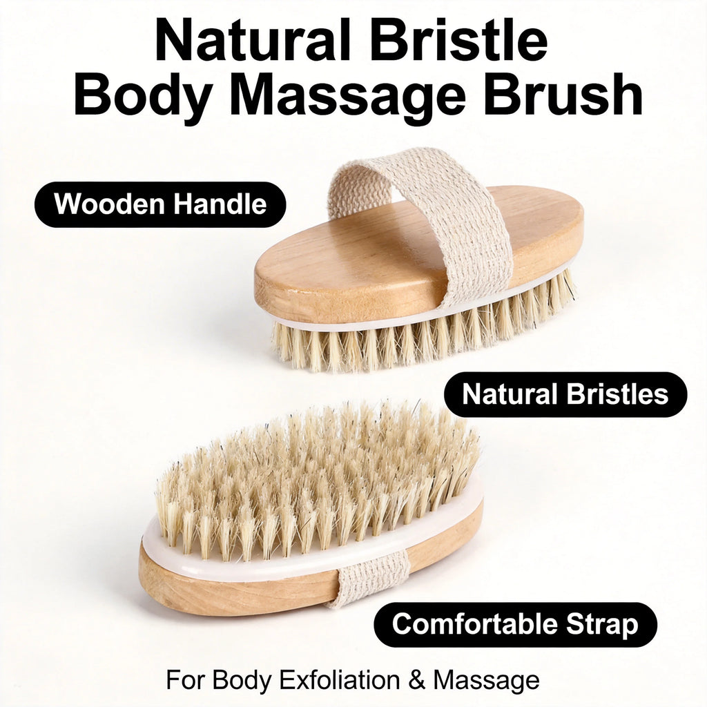 Natural Bristle Dry Brushing Body Brush – Dead Skin Remover & Anti-Cellulite Massage for Blood Circulation