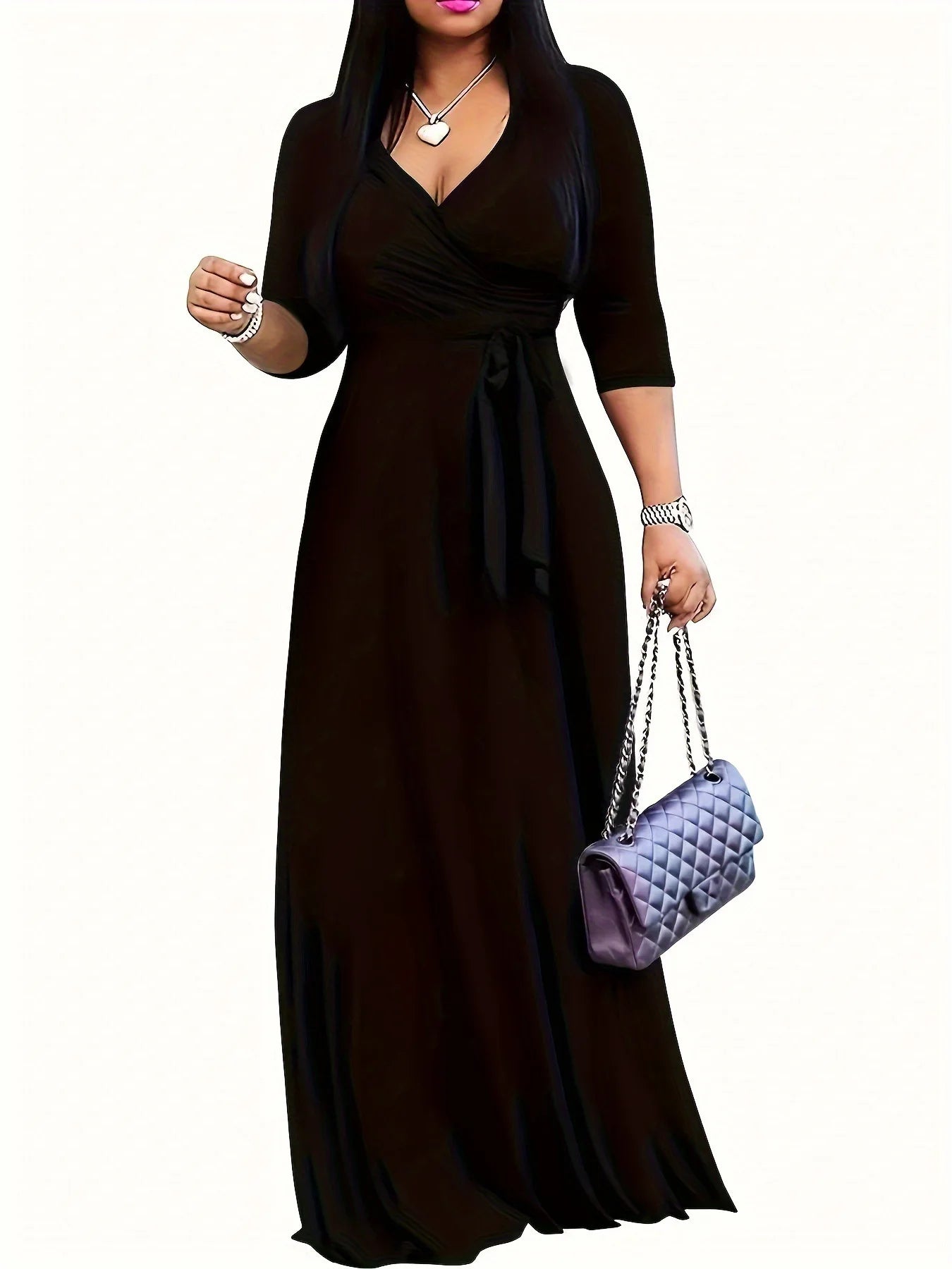 Deep V-Neck Lace-Up Loose Print Holiday Dress — Casual Sexy Summer Dress