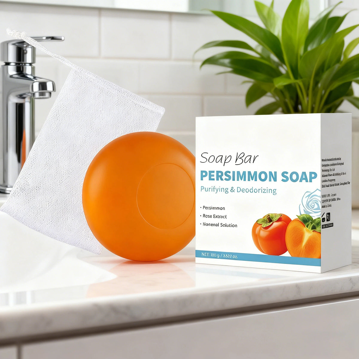 Persimmon Soap Bar – Japanese Persimmon & Green Tea Extract Deodorizing Bar for Men & Women