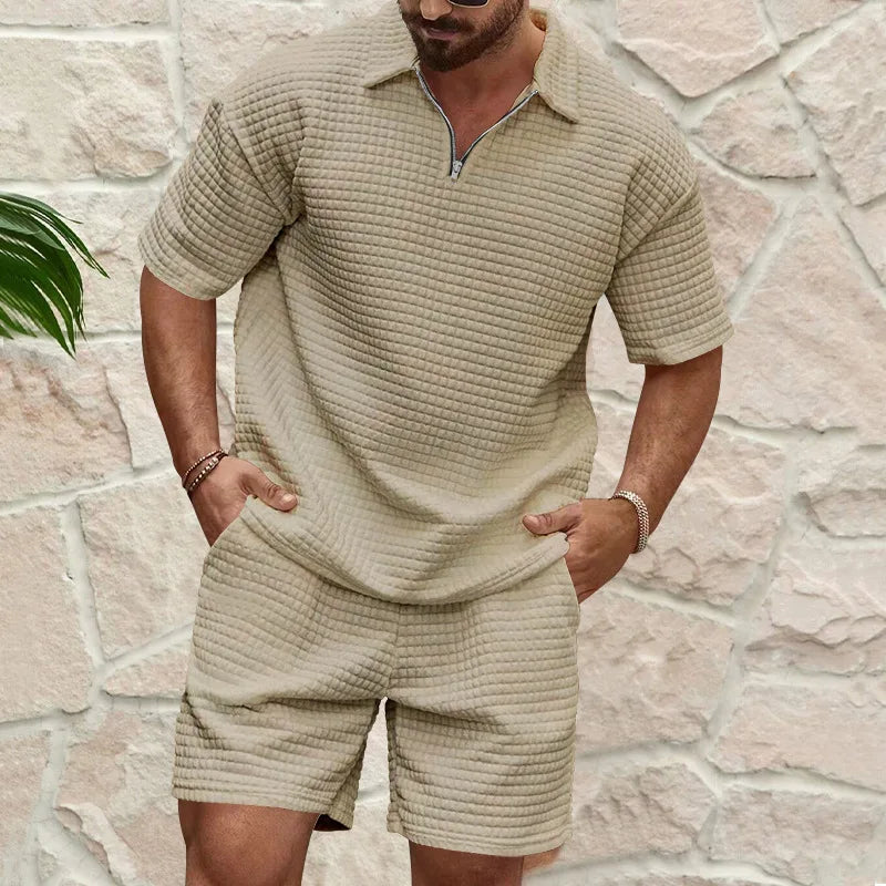 Men's Plaid Short Sleeve Shirt & Shorts Sport Suit – Lapel Summer 2-Piece Outdoor Set
