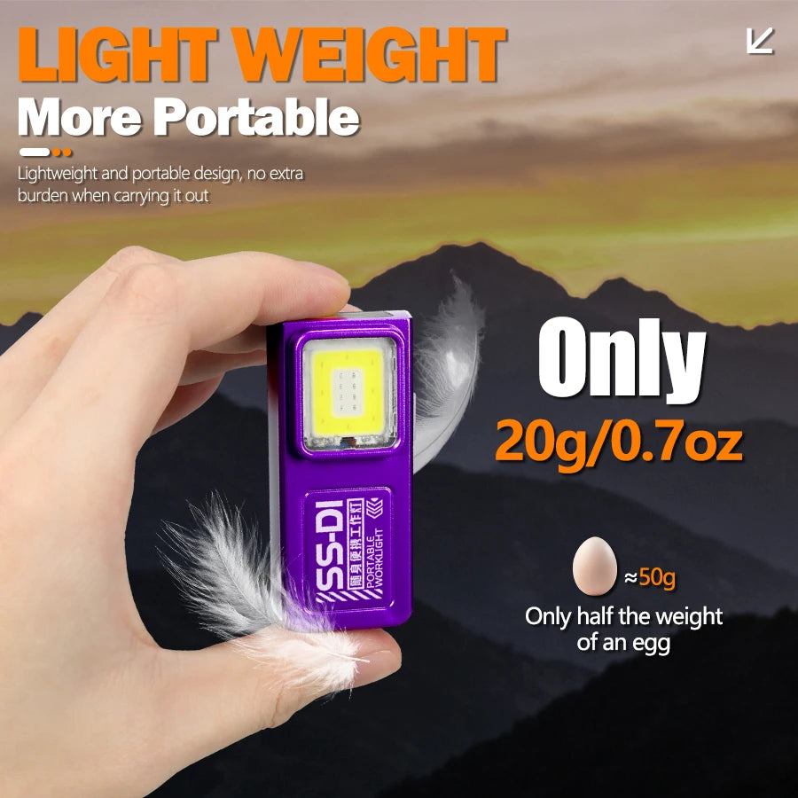 Heinast Mini COB+LED Keychain Flashlight – 6 Modes, Type-C Rechargeable, Magnetic Base, Clip, 32g EDC
