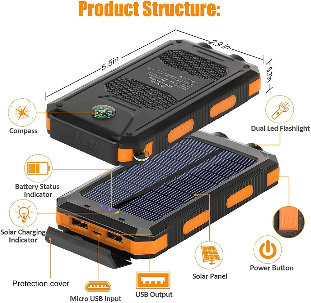 Solar Power Bank 80000mAh — Portable Outdoor Charger with Solar Panel