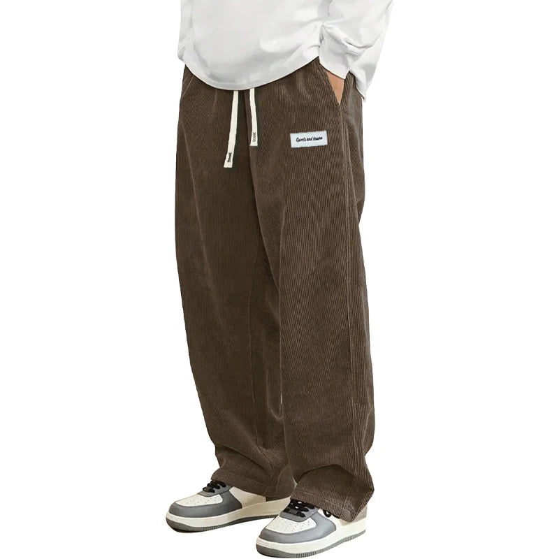 Men's Corduroy Elastic Waist Casual Pants — Relaxed Fit Textured Trousers