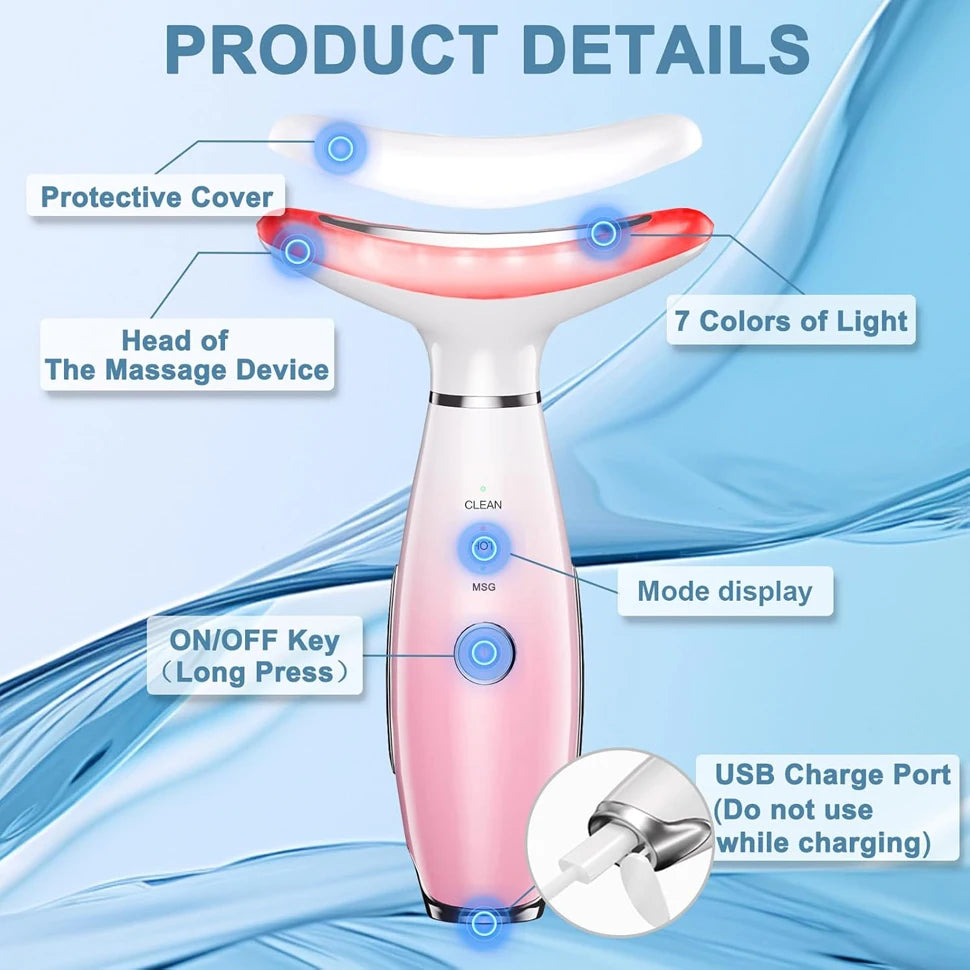 7-Color LED Neck & Face Lifting Massager – Microcurrent, 45° Heat Therapy & Anti-Wrinkle Beauty Device