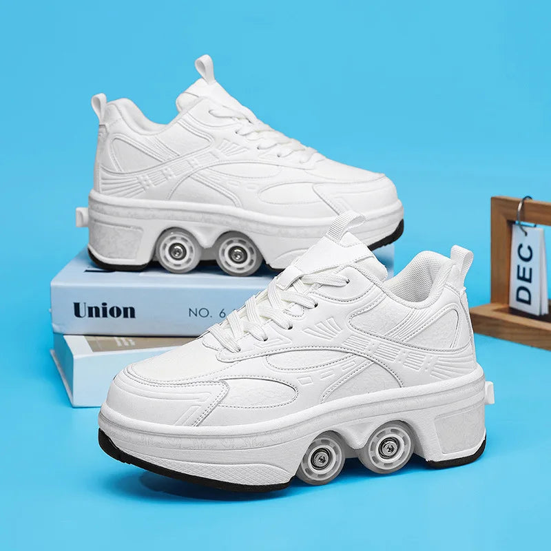 2-in-1 Deform Wheel Roller Skate Shoes – Invisible Removable Pulley, Automatic Walking & Skating Parkour Shoes