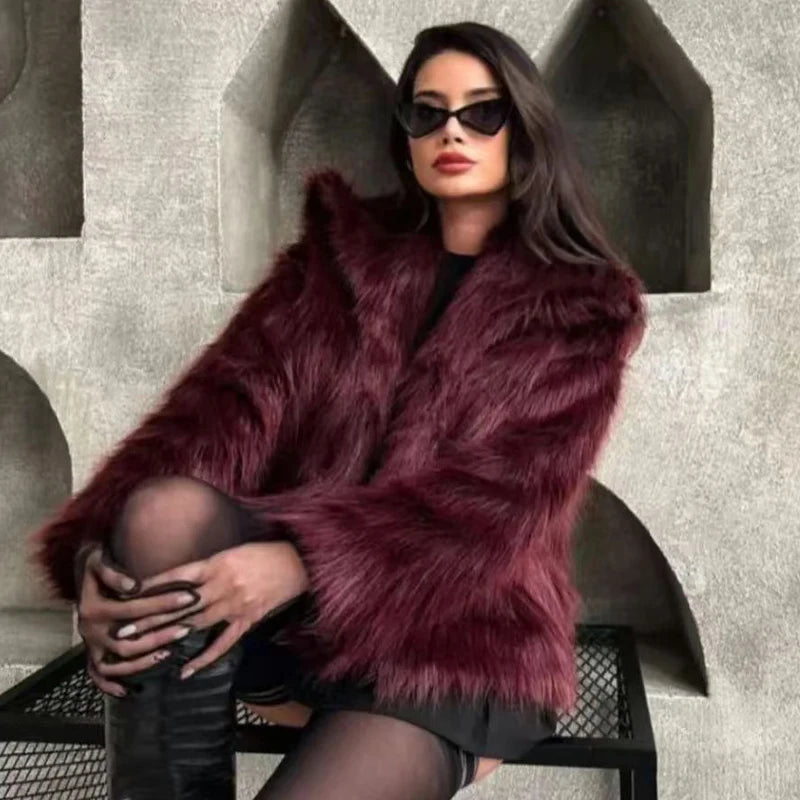 Women's Plush Faux Fur Crop Bomber Jacket – Thick High Street Winter Coat
