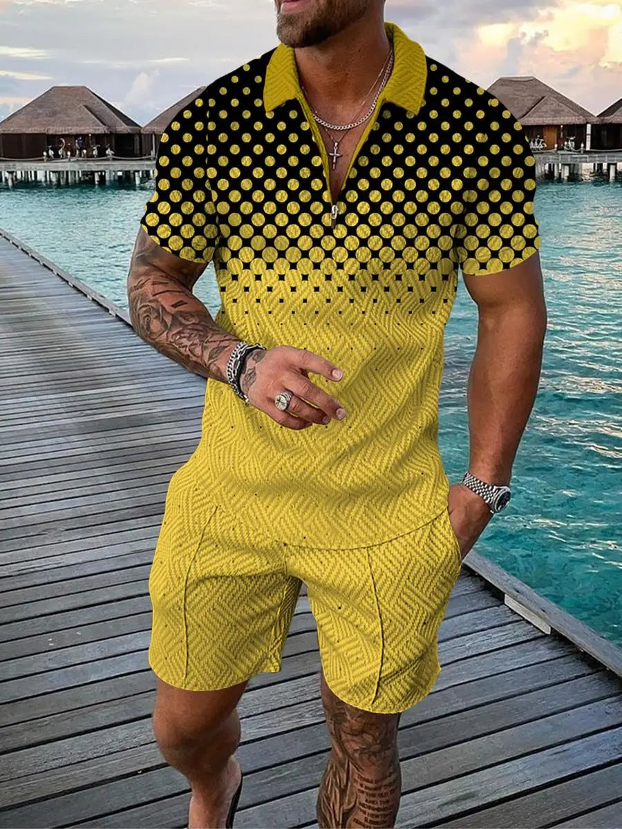 Men's Abstract Dot 3D Print Polo Shirt & Shorts Set – Oversized Fashion Tracksuit