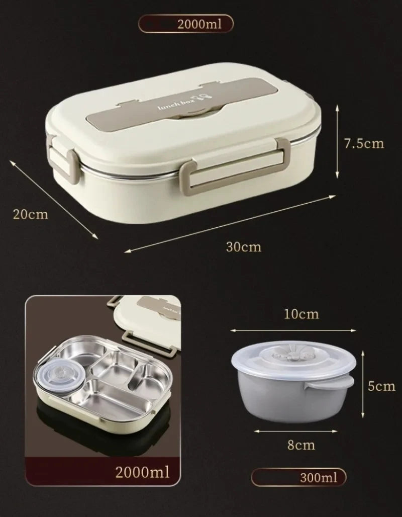 304 Stainless Steel Compartment Lunch Box – 1L to 2L