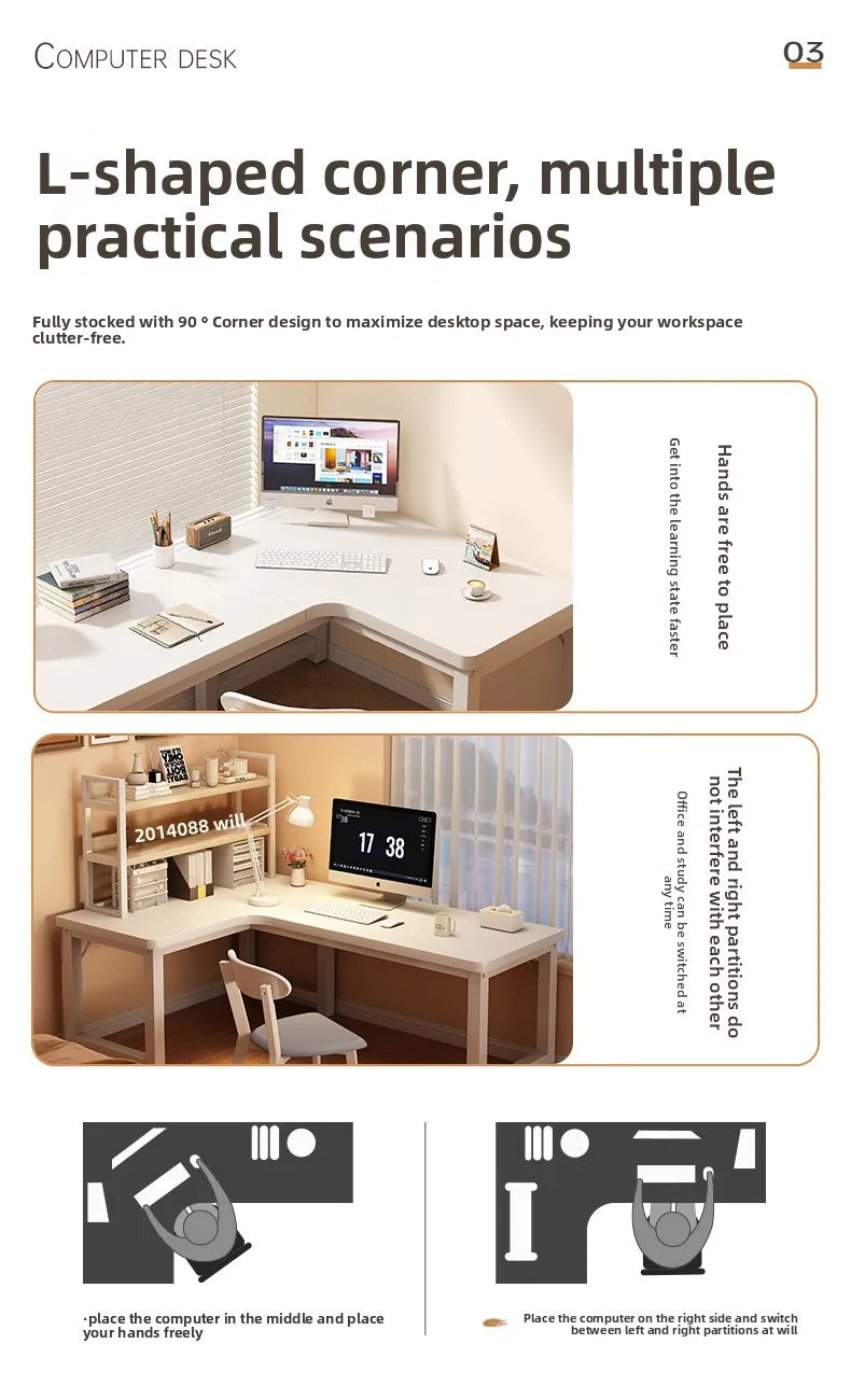 L-Shaped Corner Computer Heavy Duty Steel Frame Home Office WorkstationSpace Saving Writing Table for Gaming Bedroom Living