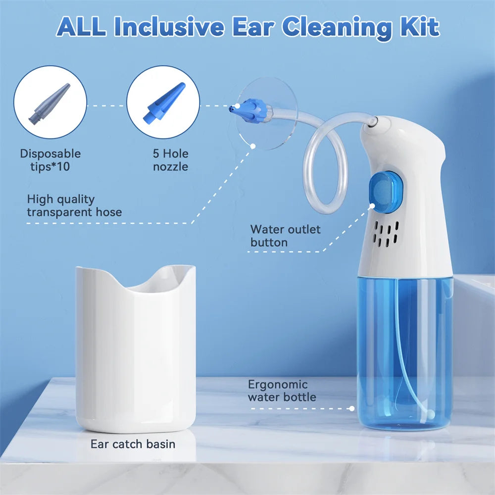 Ear Wax Removal Kit – Manual Ear Irrigation & Flushing System with Basin, 10 Tips & 5-Hole Nozzle