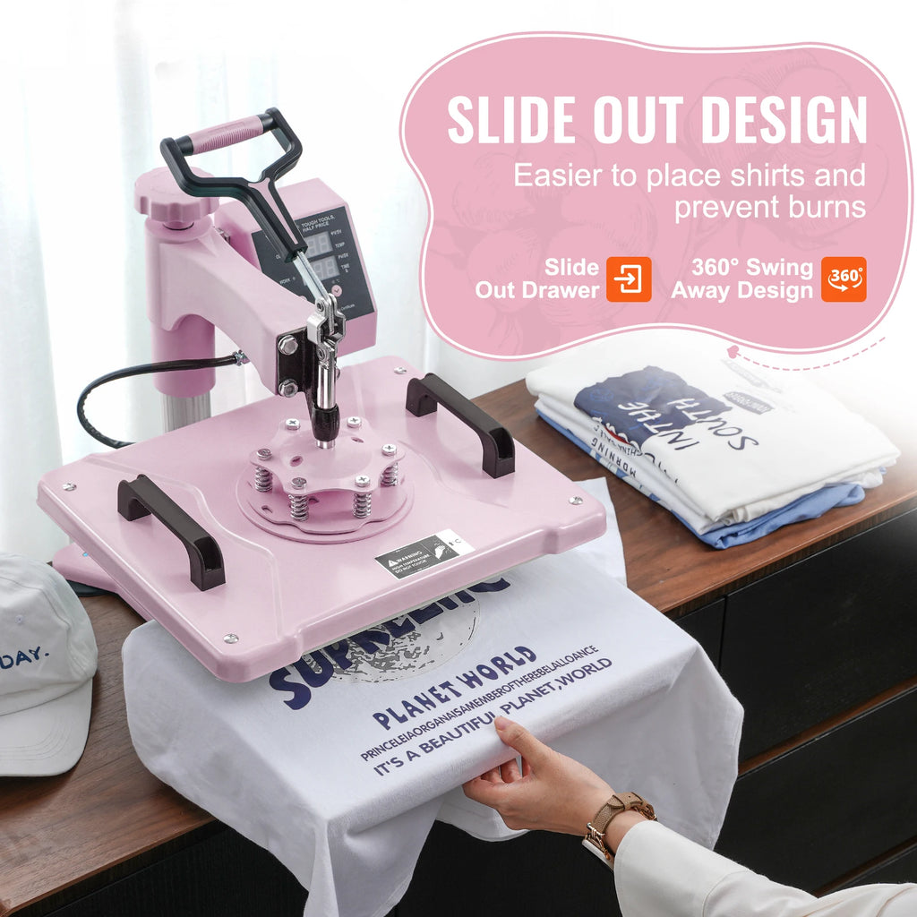 SucceBuy 8-in-1 Heat Press Machine — 360° Swing Away, 12x15" or 15x15", T-Shirts, Mugs, Hats & Plates