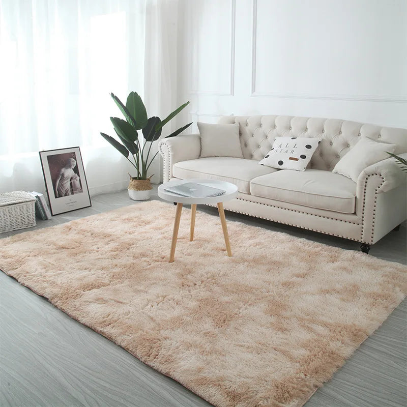 VIKAMA Tie-Dye Plush Carpet — Soft Fluffy Non-Slip Area Rug for Living Room, Kids Room & Baby Crawling
