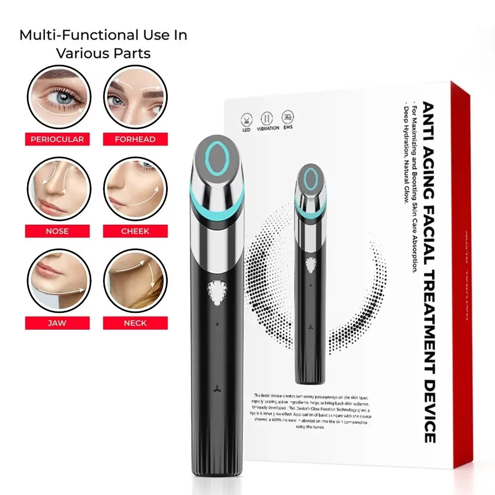 4-in-1 Microcurrent Skin Booster Wand – Red Light Therapy, Therapeutic Heat & Vibration Anti-Aging Face Tool