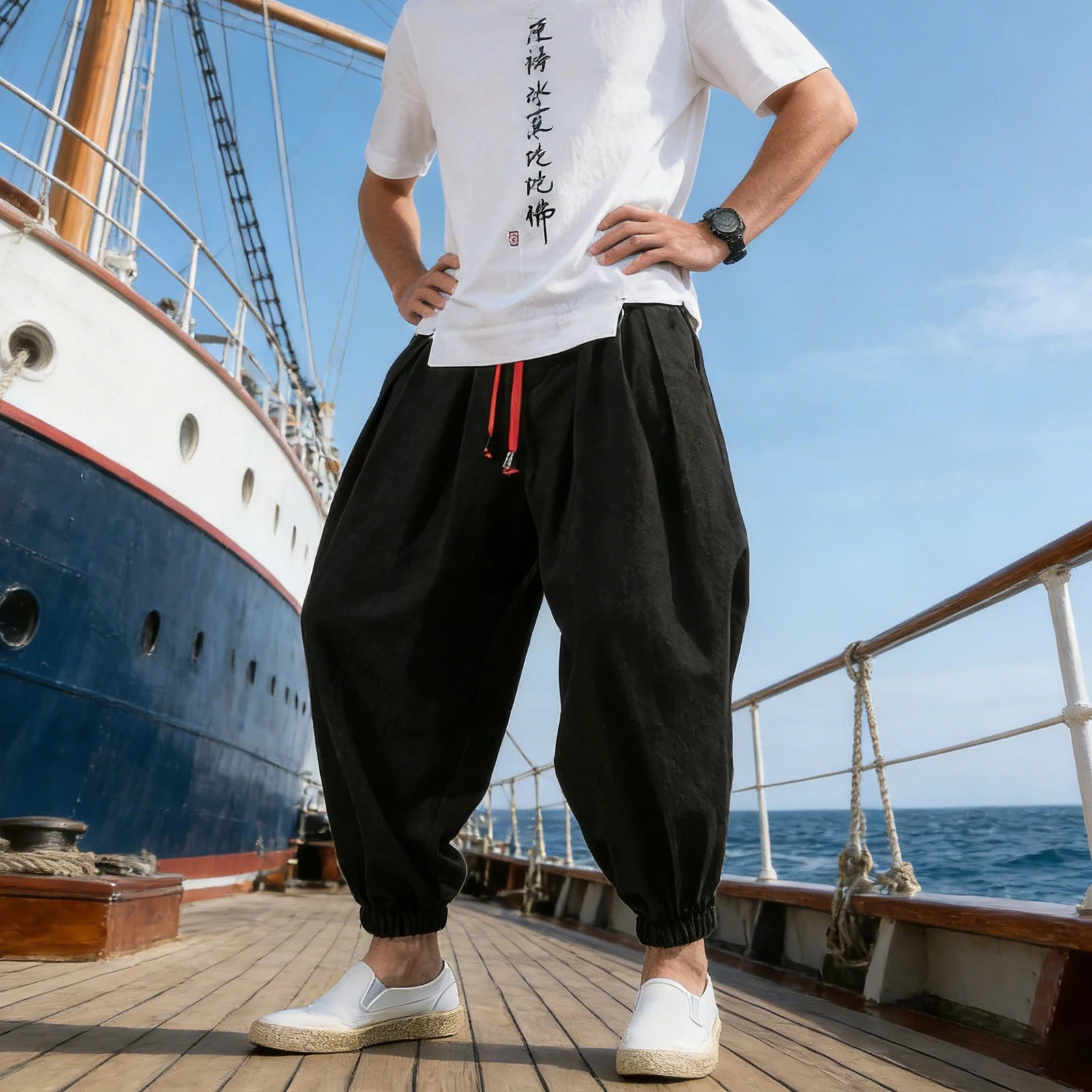 Men's Chinese Style Holiday Beach Pants — Relaxed Fit Printed Vacation Trousers