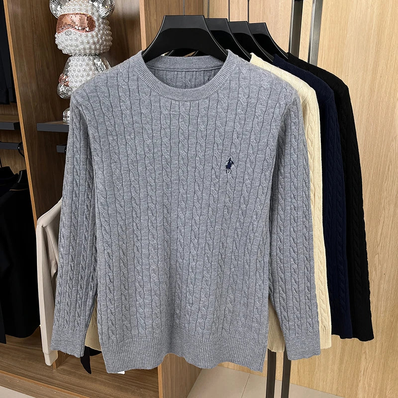 Men's Luxury Embroidery Round Neck Sweater — No-Pilling Casual Knitwear