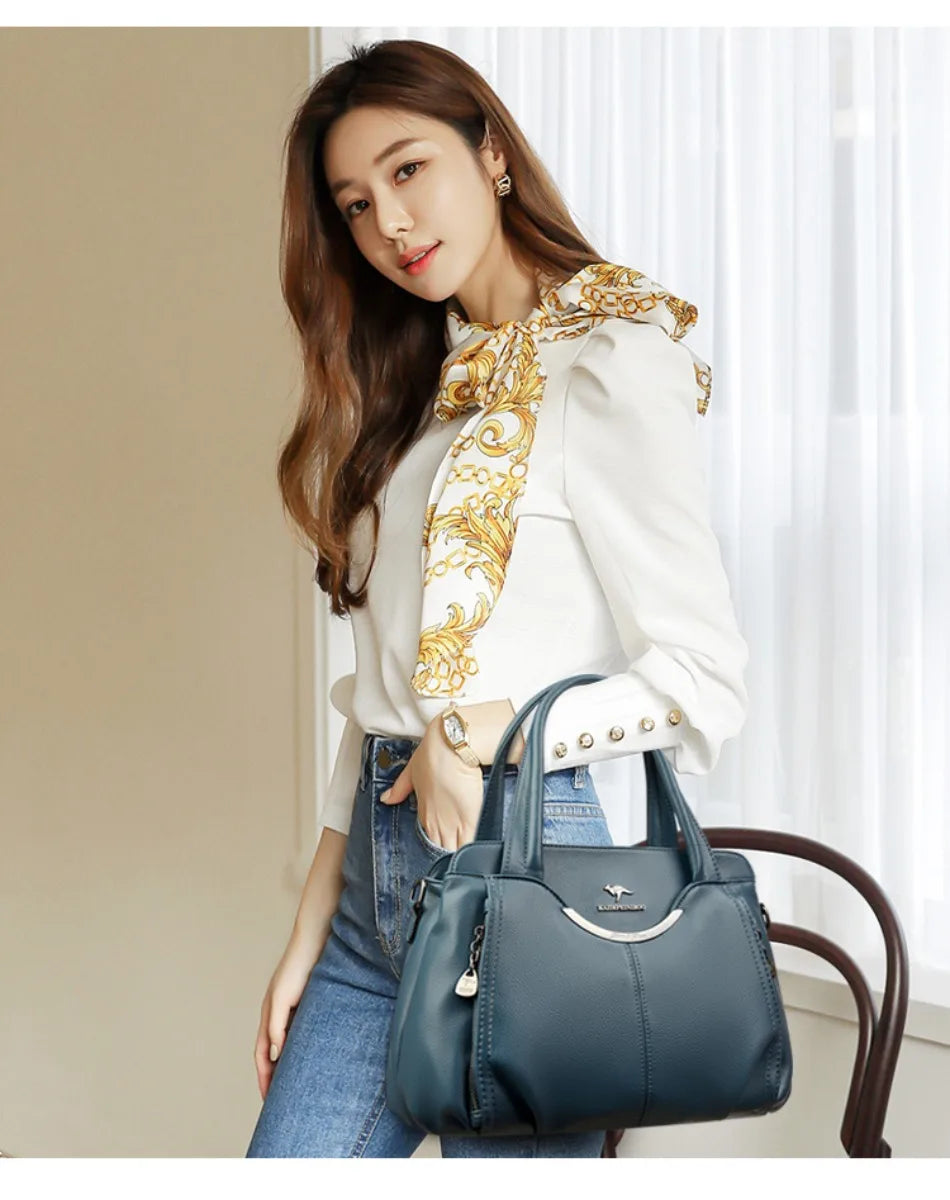 Genuine Leather Luxury Tote Crossbody Shoulder Bag – Large Casual Handbag for Women