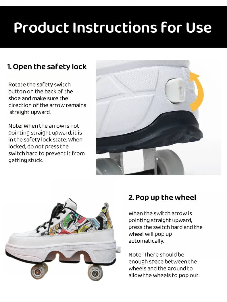 Fashionable 4-Wheel Roller Skate Shoes – Unisex Kids & Adult Outdoor Casual Wheeled Sneakers