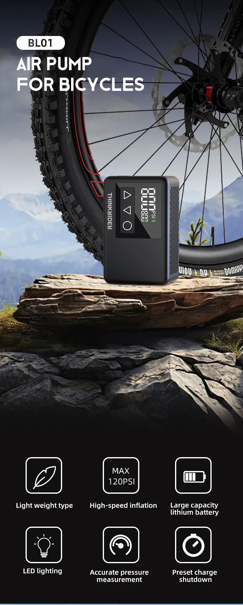 ThinkRider Pocket Bike Tire Pump with Digital Display