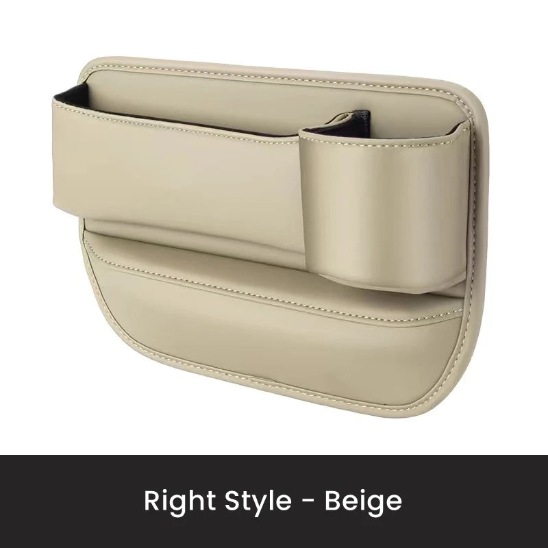 Beige car organizer with compartments on a white background