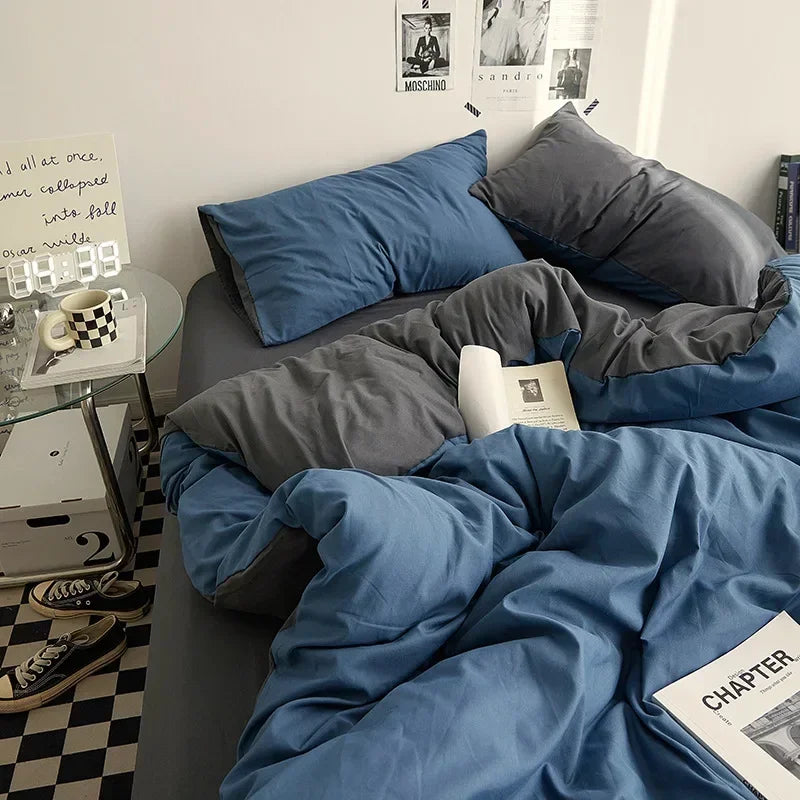 Solid Color Washed Cotton Bedding Set – 4-Piece Duvet Cover, Bed Sheet & Pillowcases, Twin to King