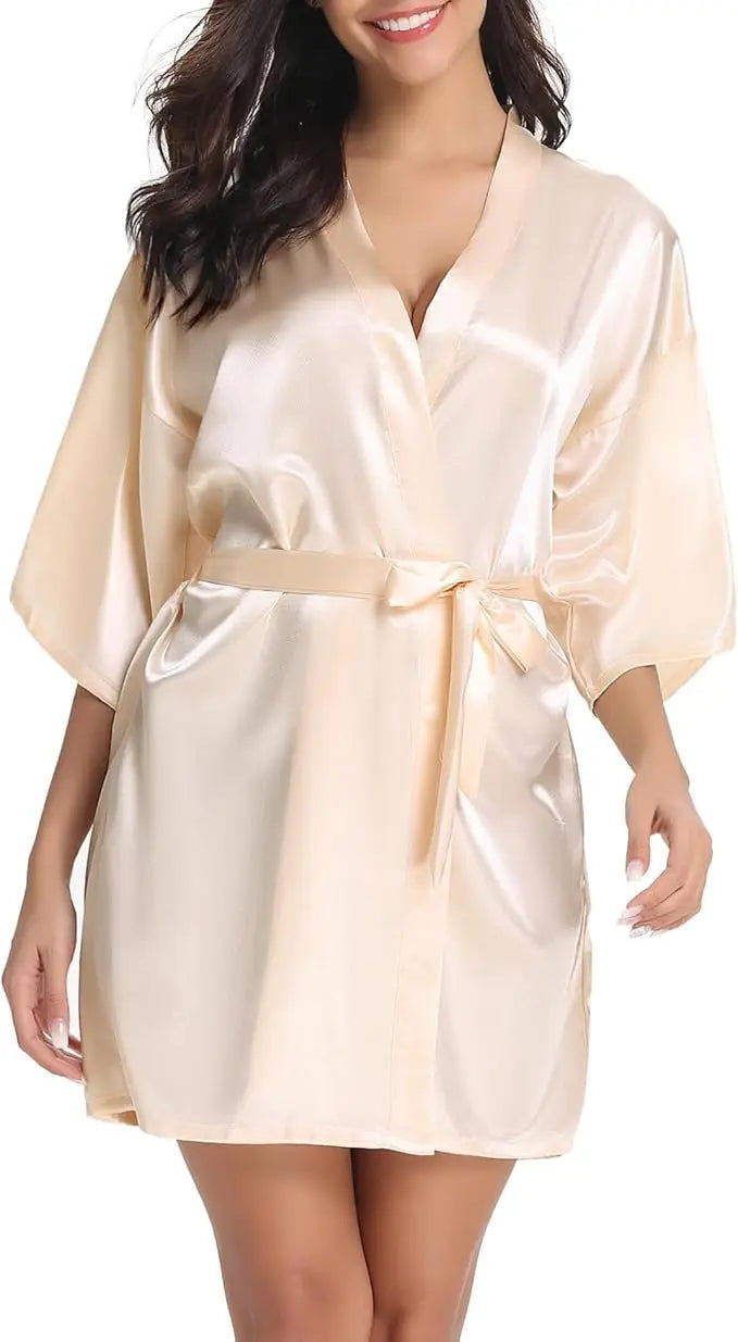 Women's Short Satin Kimono Robe | Bridal Dressing Gown Nightdress