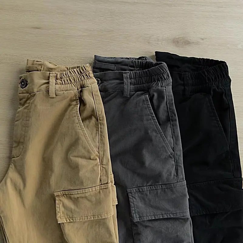 Men's Multi-Pocket Cargo Work Pants – Loose Fit Cotton Utility Trousers