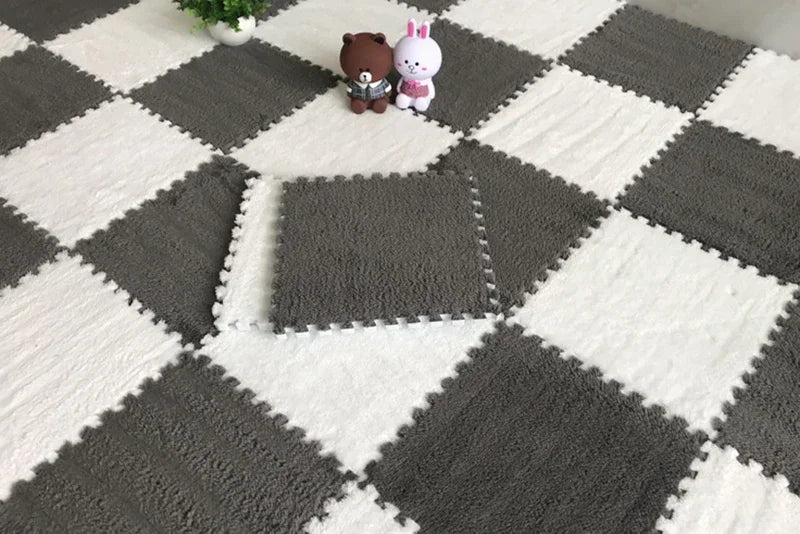 Soft Plush Kids Play Mat – Interlocking Foam Puzzle Carpet Tiles for Children, 10 or 20 Pcs