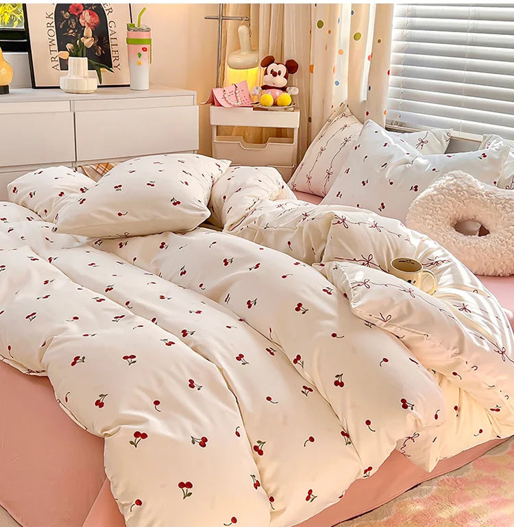 European-Style Washed Cotton Pillowcase | Soft & Breathable, Simple Printed Down Comforter Protection Cover