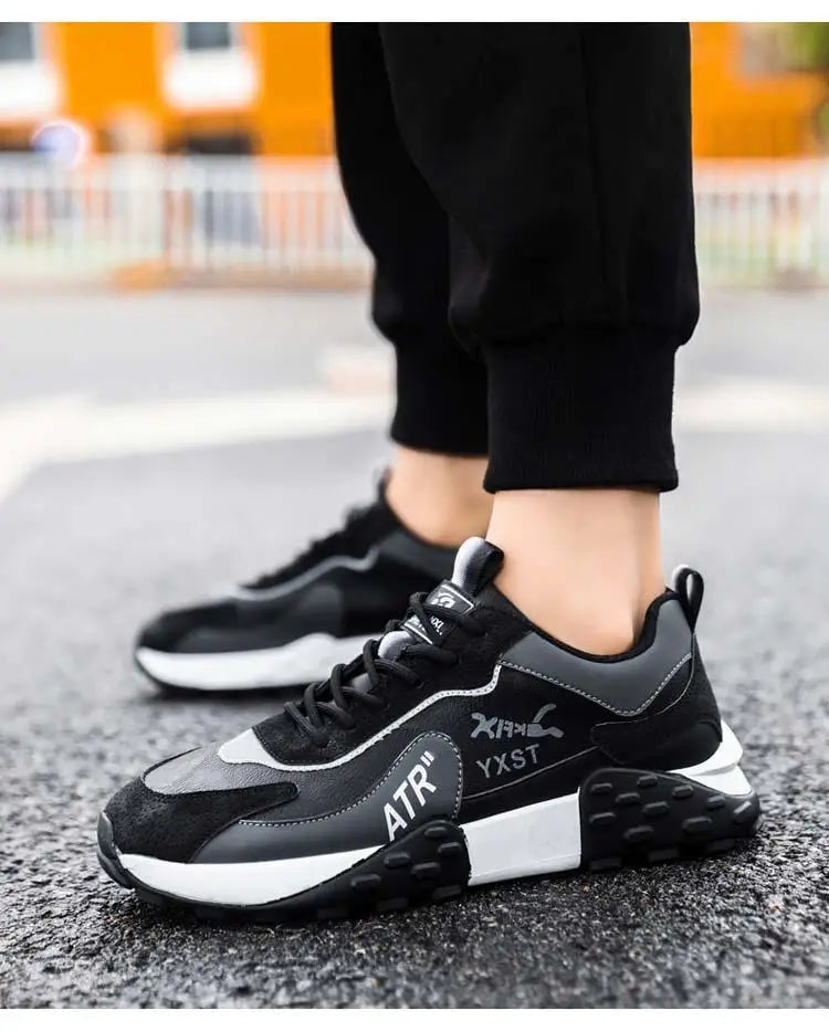 Men's Breathable Faux Leather Lace-Up Sneakers