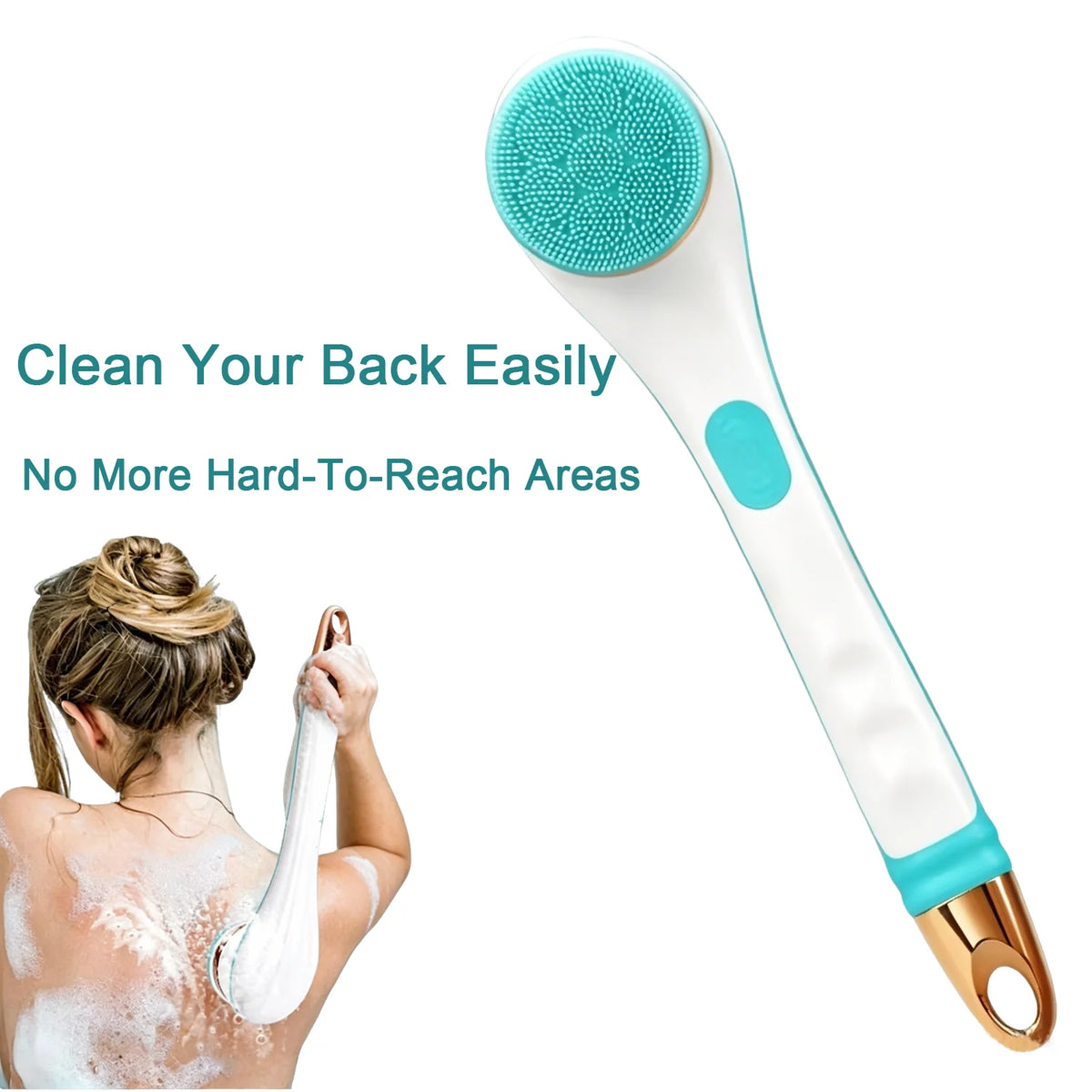 Electric Bath Brush with Long Handle – IPX6 Waterproof, 4 Replaceable Heads, Body Scrubber & Massager